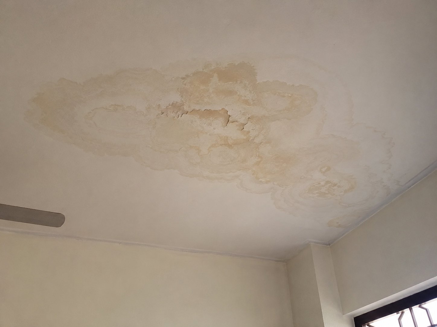 Water stain on interior ceiling from a roof leak